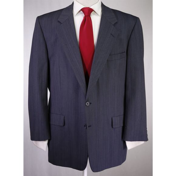 Hickey Freeman Vintage Blue Herringbone Striped 2-Btn Wool Suit 48S - Picture 2 of 9